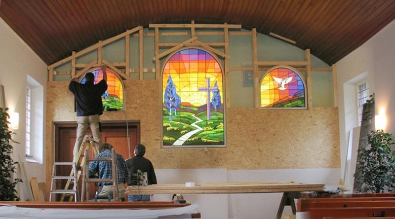 Illustration Kirchenfenstergestaltung Digitaldruck Leuchtkasten Interior Raumgestaltung