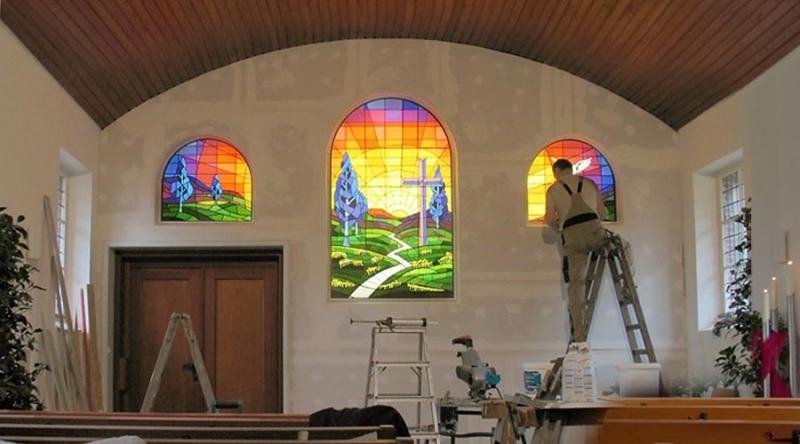 Illustration Kirchenfenstergestaltung Digitaldruck Leuchtkasten Interior Raumgestaltung