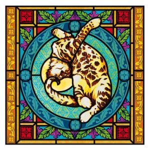 Bleiglasfenster catism, Buntglasdekor, Kirchenfenster, Buntglas, Bildmotiv, Katze, cat, catism