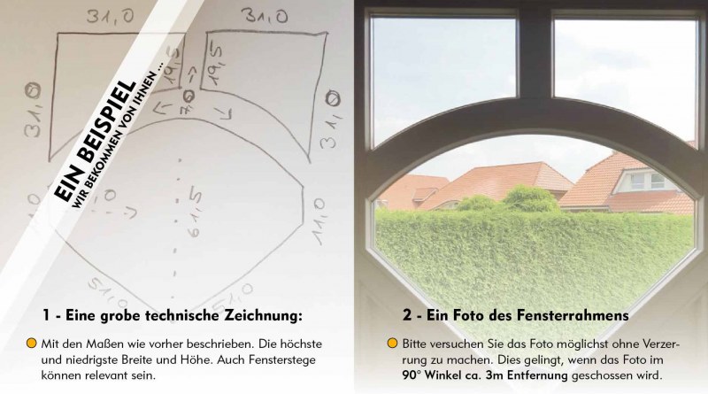 COLORFOL - Maßanfertigung Stichbogen Maßabnahme. Erfahren Sie wie Sonderanfertigungen bei uns in Auftrag geben werden.