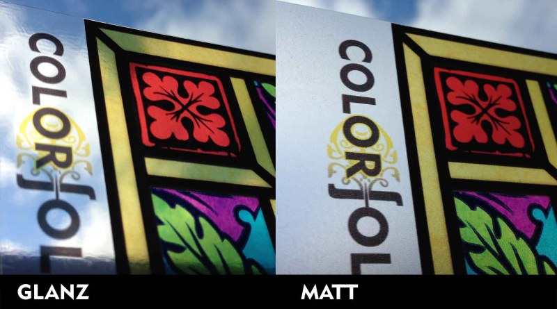 Das Schutzlaminat für ihr Buntglasdekor gibt es in matt und in glänzend.