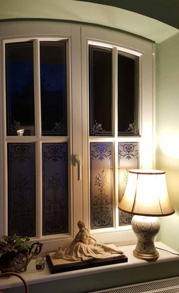 Fensterdekoration, Glasdekorfolie, Viktorianisch, Sichtschutz, Äzglas, Milchglas, Ornament