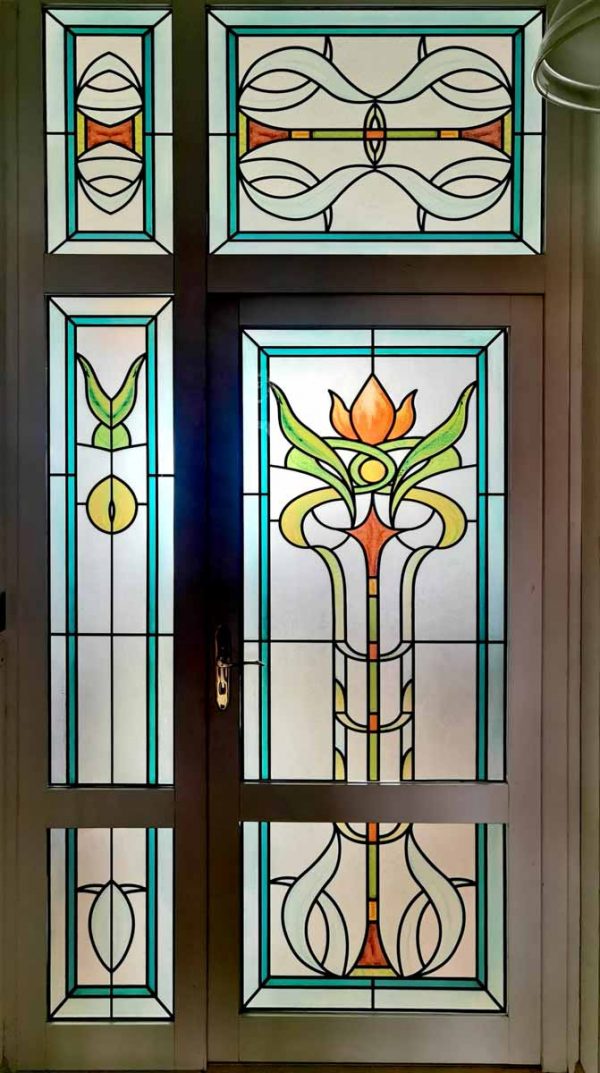 Buntglas Jugendstil Fensterfolie im floralen artdeco - herbstlich - von innen