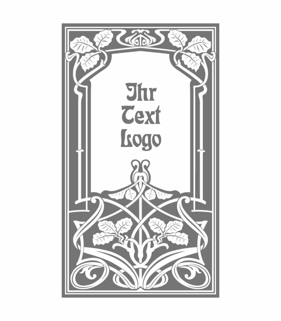 Dekorfolie "Rosa" Textwunsch mit floralem Jugendstildekor ist ein selbstklebender Folienschnitt und wird als Ätzglas, Milchglas oder Sandstrahlimitat eingesetzt.